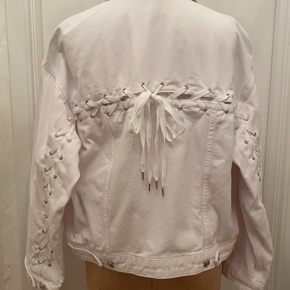H&M white jean jacket with lacing accents